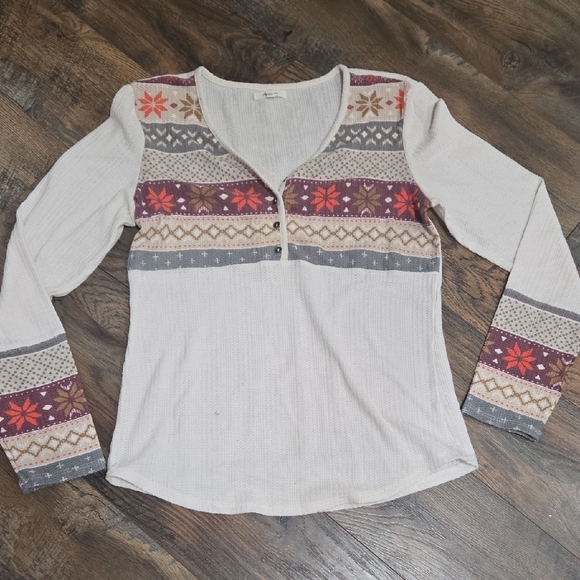 Maurices Tops - Maurices Fair Isle Cream and Gray Button Down Shirt